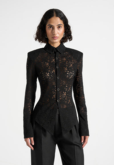 Sila - Wide Shoulder Lace Angled Shirt - Black