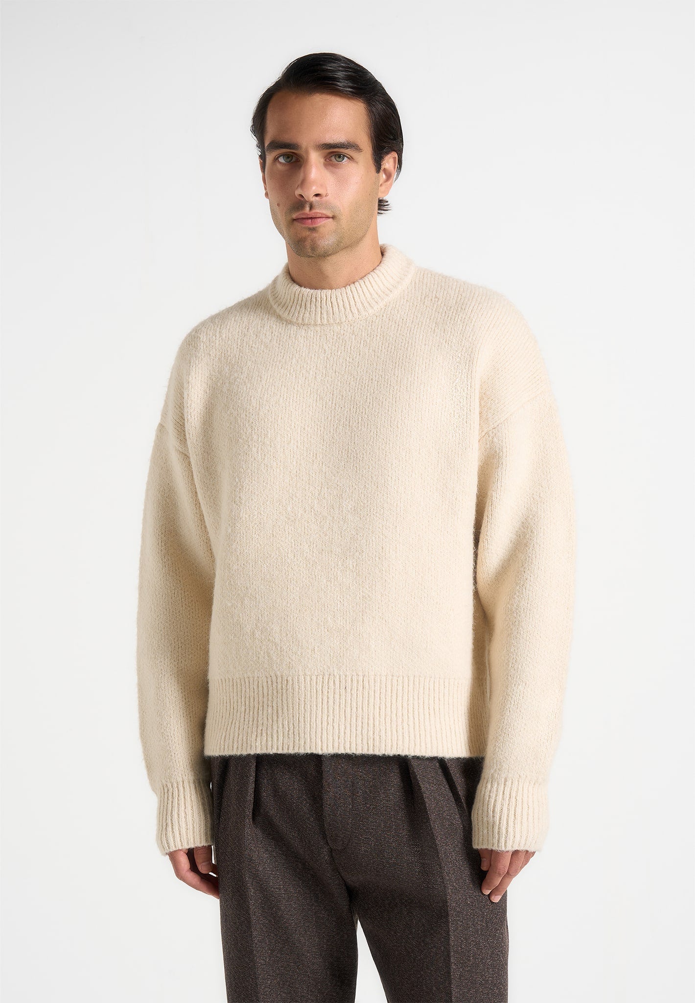 Chris - Brushed Wool Knit Jumper - Cream 