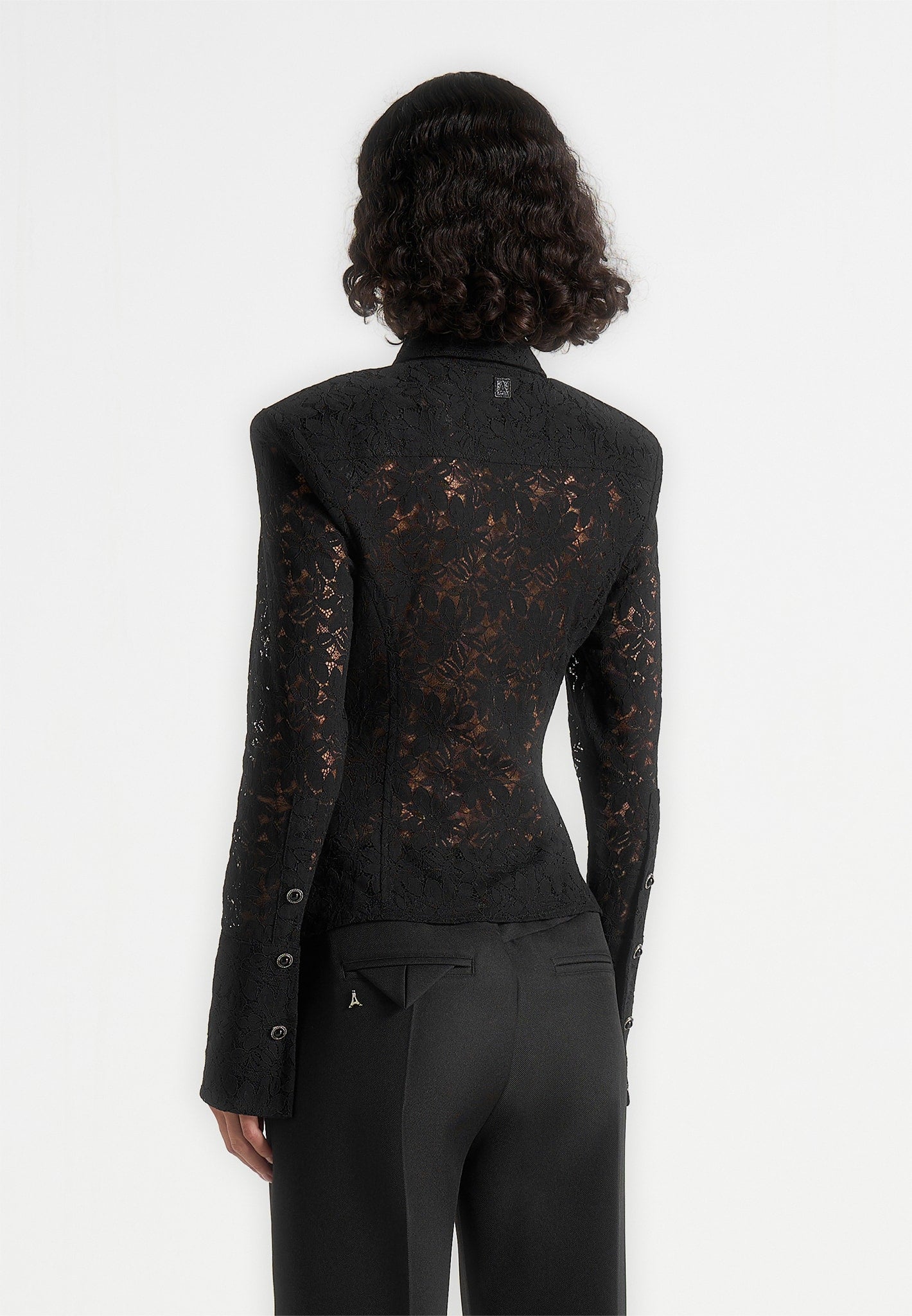 Sila - Wide Shoulder Lace Angled Shirt - Black
