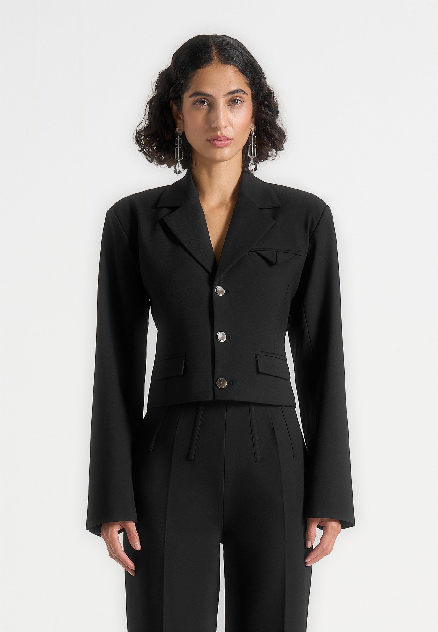 Prisca - Tailored Cropped Blazer - Black