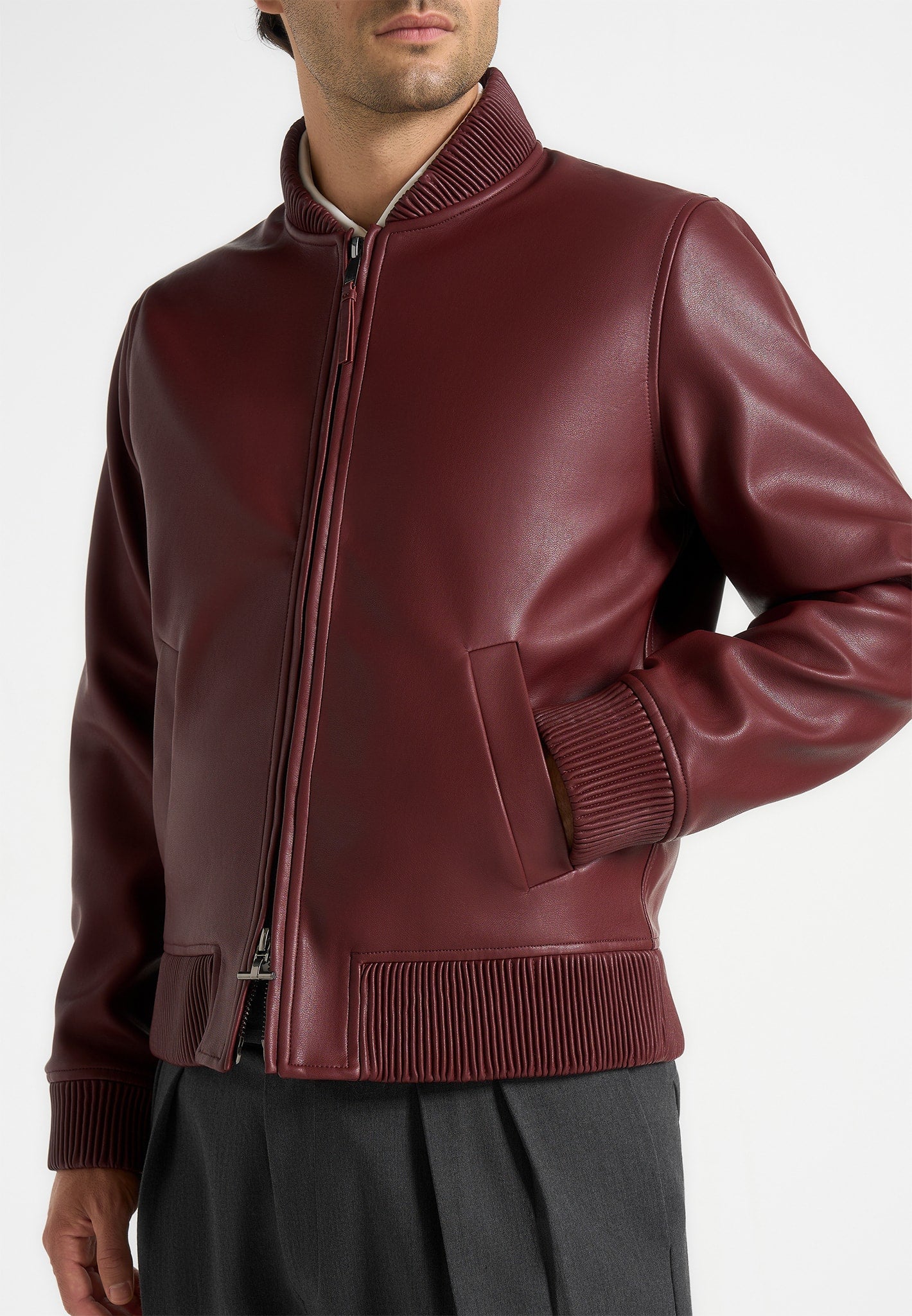 Arman - Leather Bomber Jacket - Wine Red