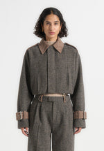 Galia - Herringbone and Suede Bungee Hem Jacket - Grey