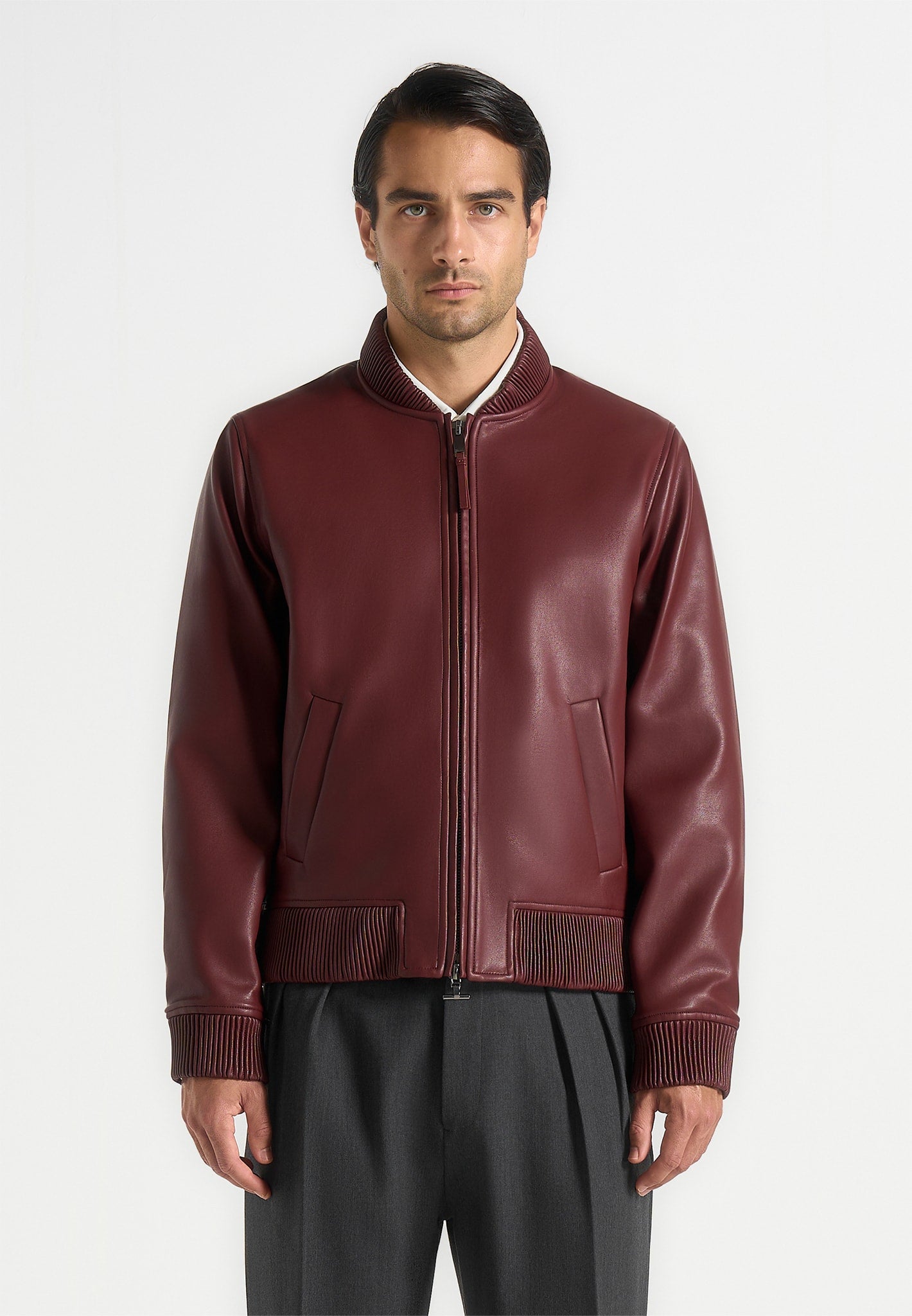 Arman - Leather Bomber Jacket - Wine Red