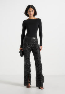 Leather Ruched Pants - Black