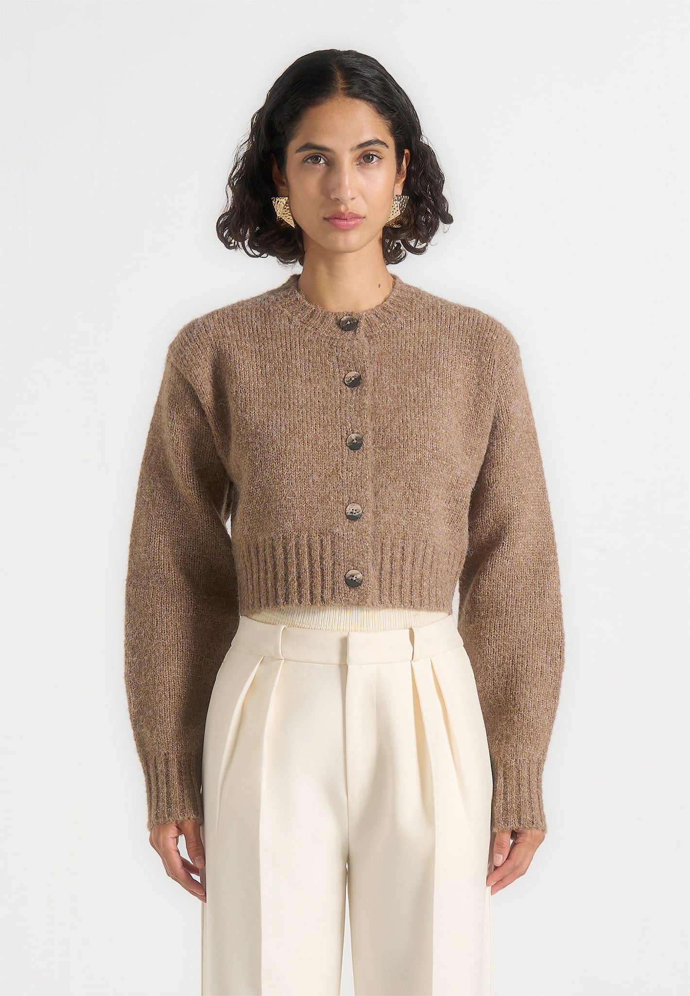 Caren - Brushed Wool Knit Cardigan - Beige 