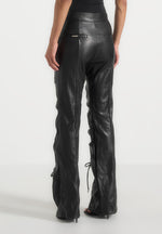 Leather Ruched Trousers - Black