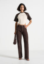 Juline - Leather Corset T-Shirt - Cream/Brown