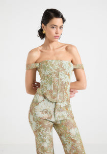 Bonnie - Jacquard Bardot Corset Top - Sage