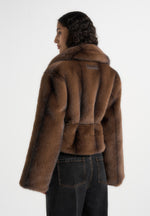 Nola - Fur Shawl Jacket with Leather Belt - Brown