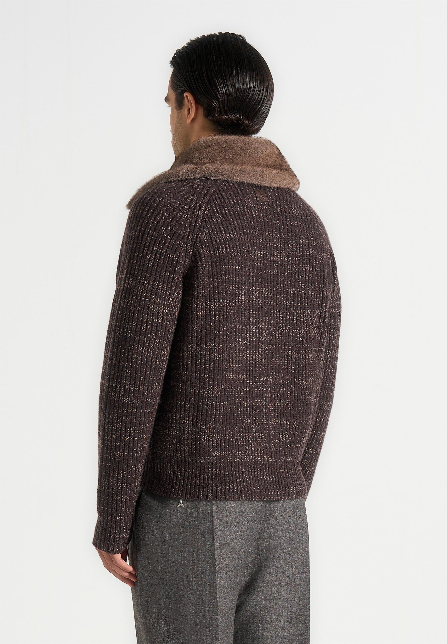 ariel-unisex-plush-collar-speckled-knit-jacket-brown