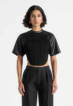 Juline - Leather Corset T-Shirt - Black