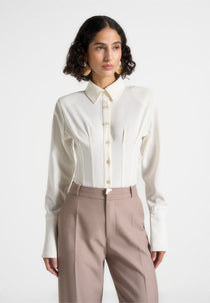 Agnes - Corset Shirt Bodysuit - Off White