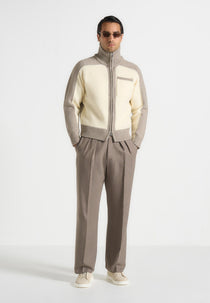 Rene - Colour Block Zip Through Cardigan - Cream/Beige