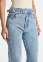 Loane - Twist Leg Boyfriend Jeans With Waist Adjuster - Mid Blue