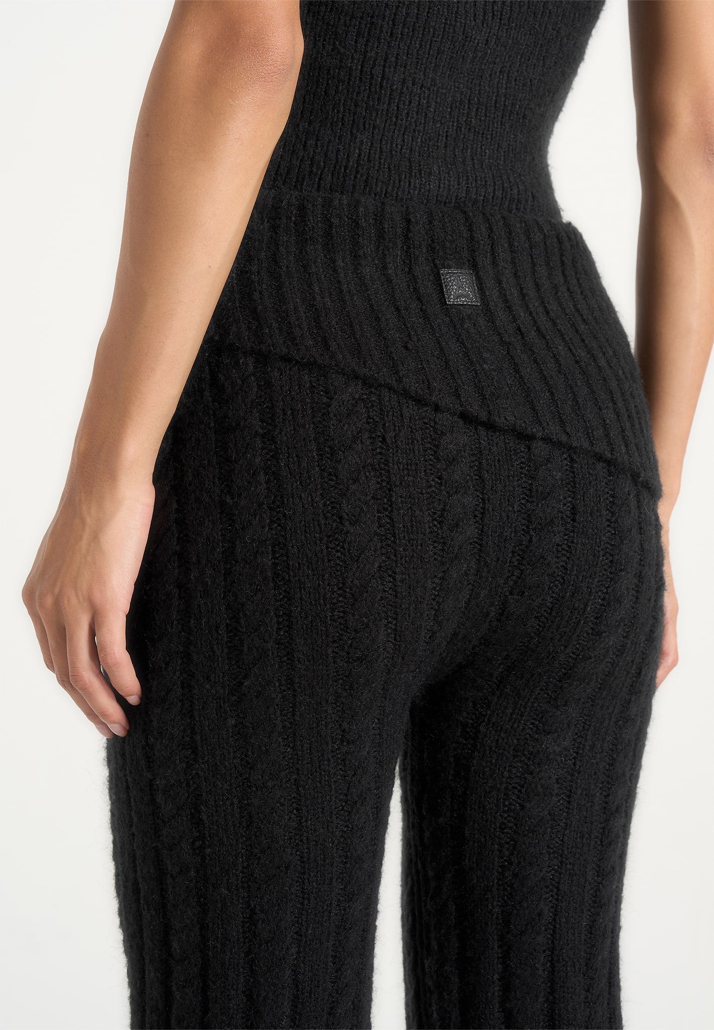 Elvy - Cable Knit Foldover Fit & Flare Bottoms - Black