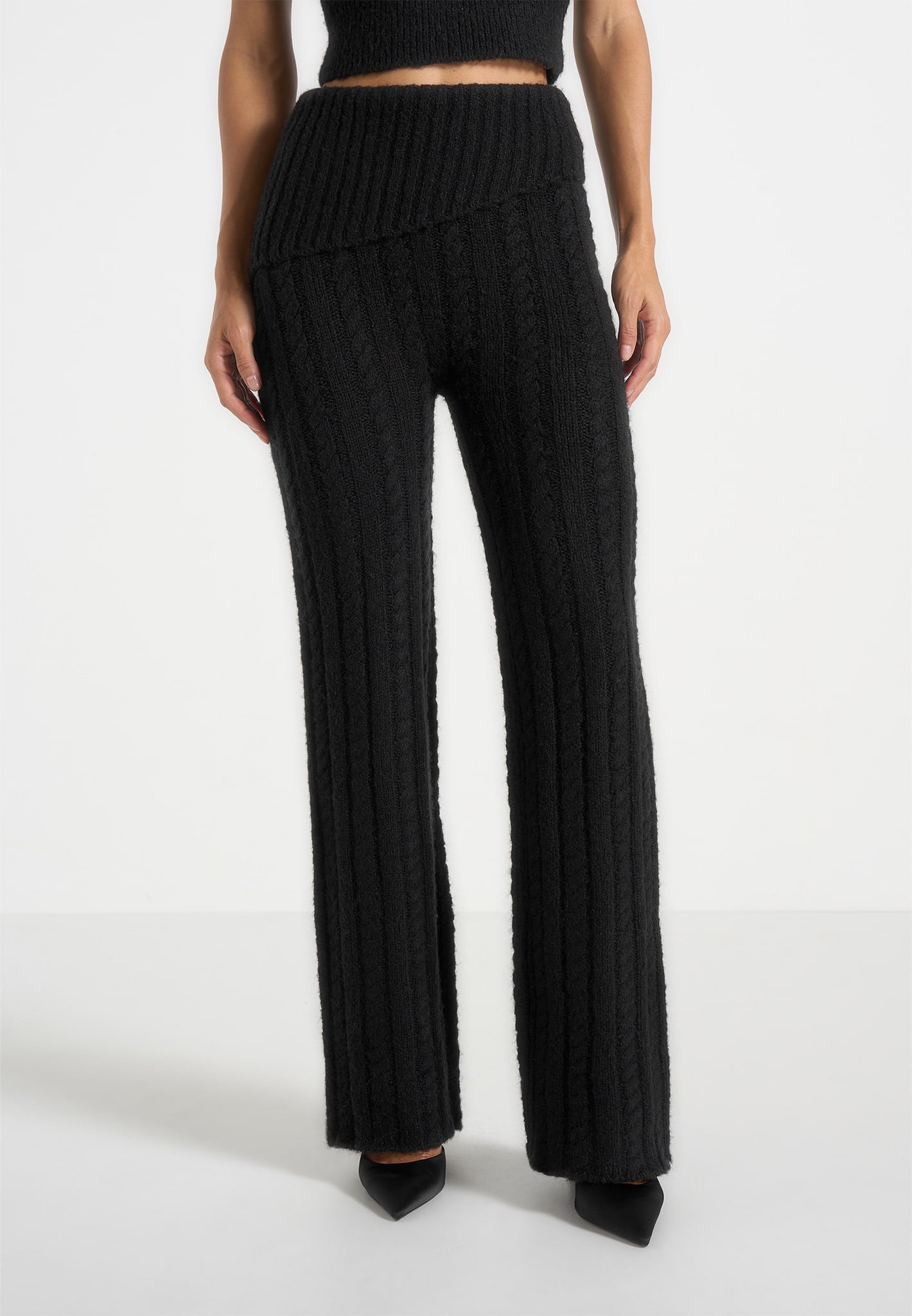 Elvy - Cable Knit Foldover Fit & Flare Bottoms - Black 
