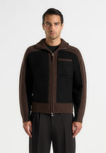 Rene - Colour Block Zip Through Cardigan - Black/Brown