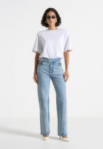 Loane - Twist Leg Boyfriend Jeans With Waist Adjuster - Mid Blue