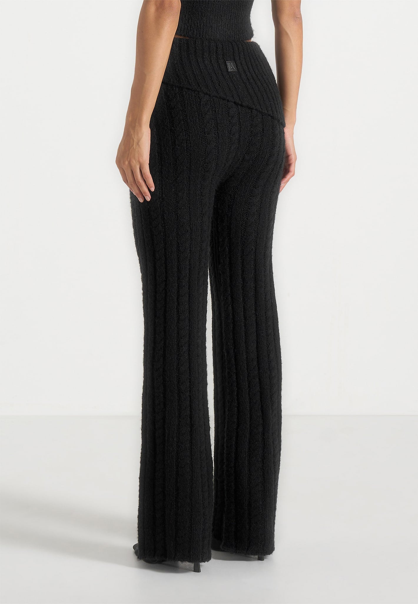 Elvy - Cable Knit Foldover Fit & Flare Bottoms - Black