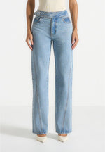 Loane - Twist Leg Boyfriend Jeans With Waist Adjuster - Mid Blue