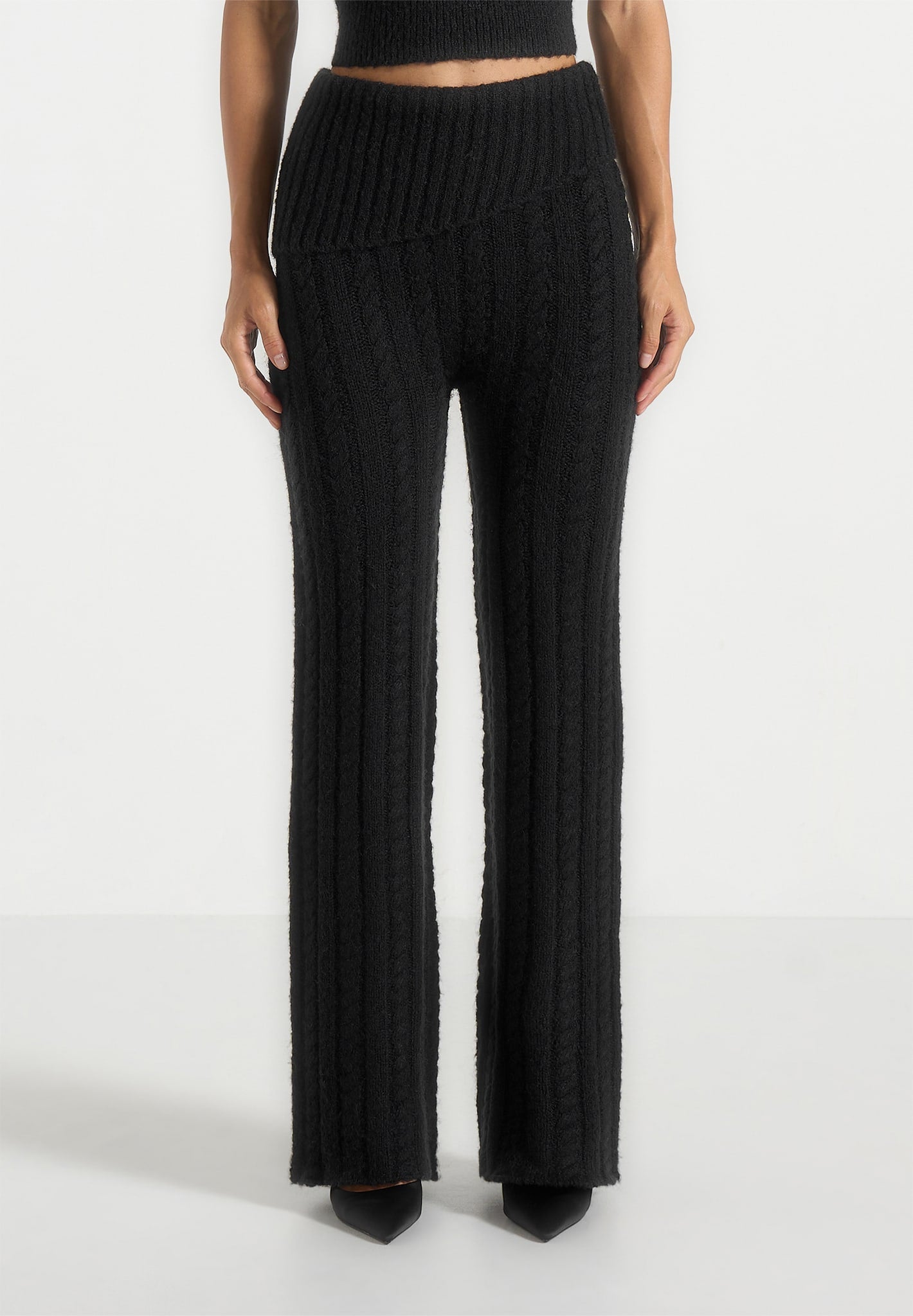 Elvy - Cable Knit Foldover Fit & Flare Bottoms - Black