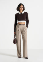 Flavie - Knitted Jumper With Shirt Detail - Brown