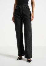 Loane - Twist Leg Boyfriend Jeans With Waist Adjuster - Washed Black