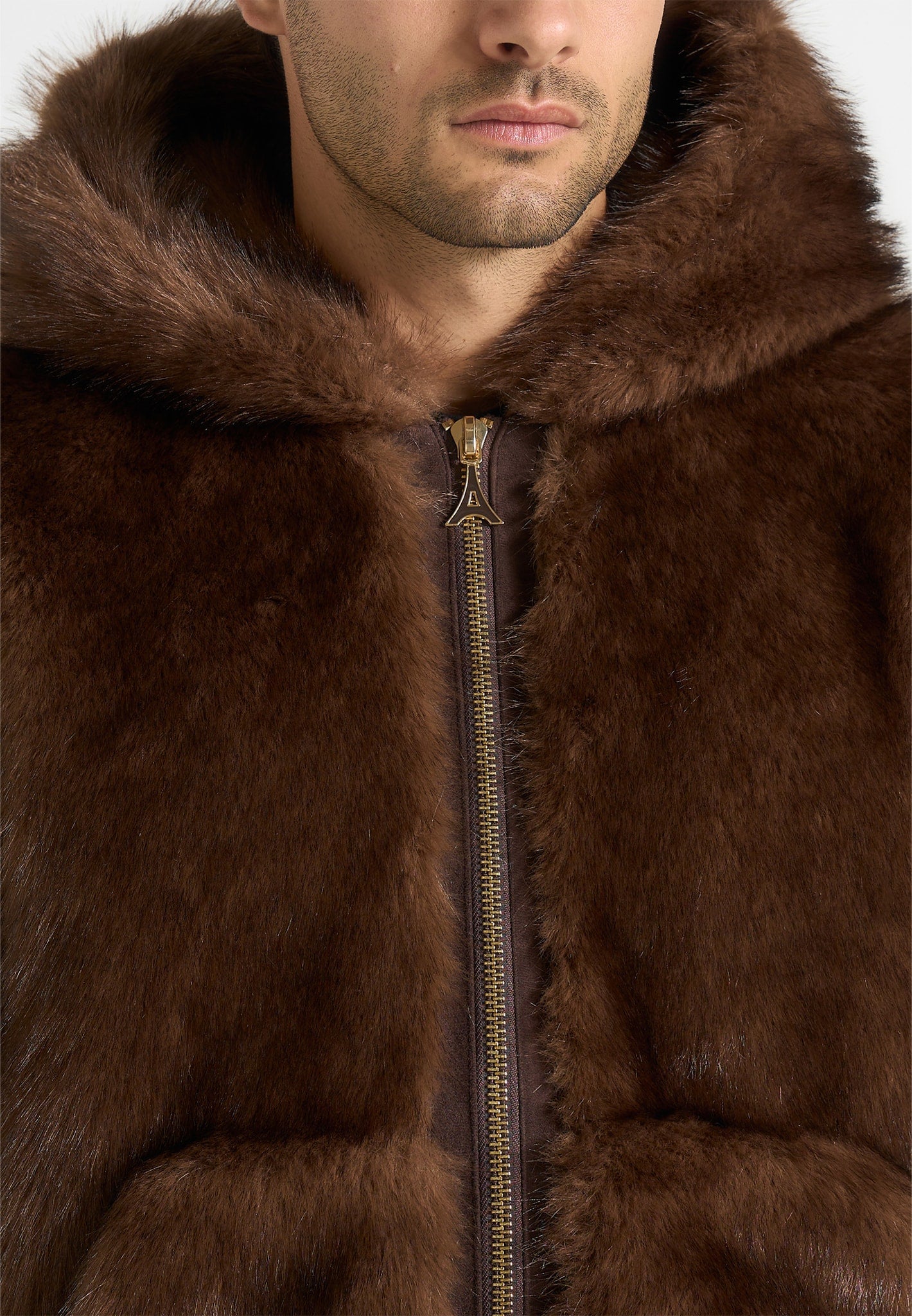 Ryan - Fur Hooded Jacket - Brown 