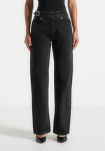 Loane - Twist Leg Boyfriend Jeans With Waist Adjuster - Washed Black