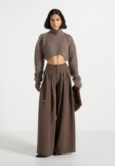 flora-box-pleat-wide-leg-belted-trousers-brown