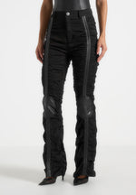 Ruched Trousers with Knee Patch - Black