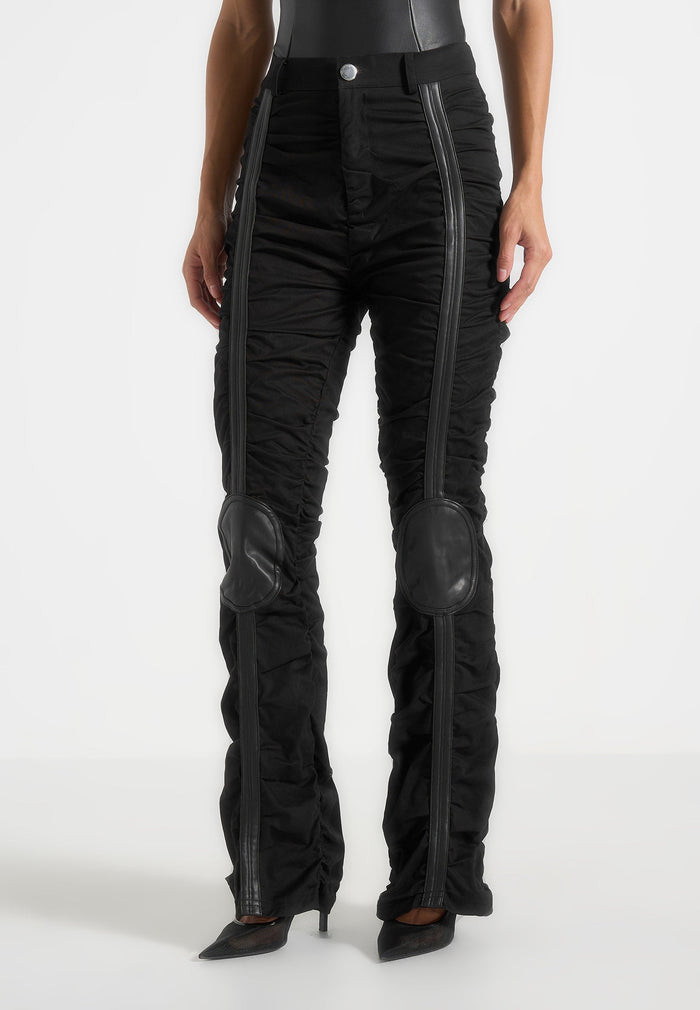 Ruched Trousers with Knee Patch - Black