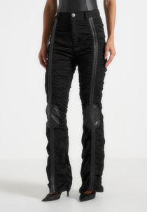 Ruched Pants with Knee Patch - Black