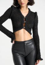 flared-sleeve-textured-knit-cardigan-black