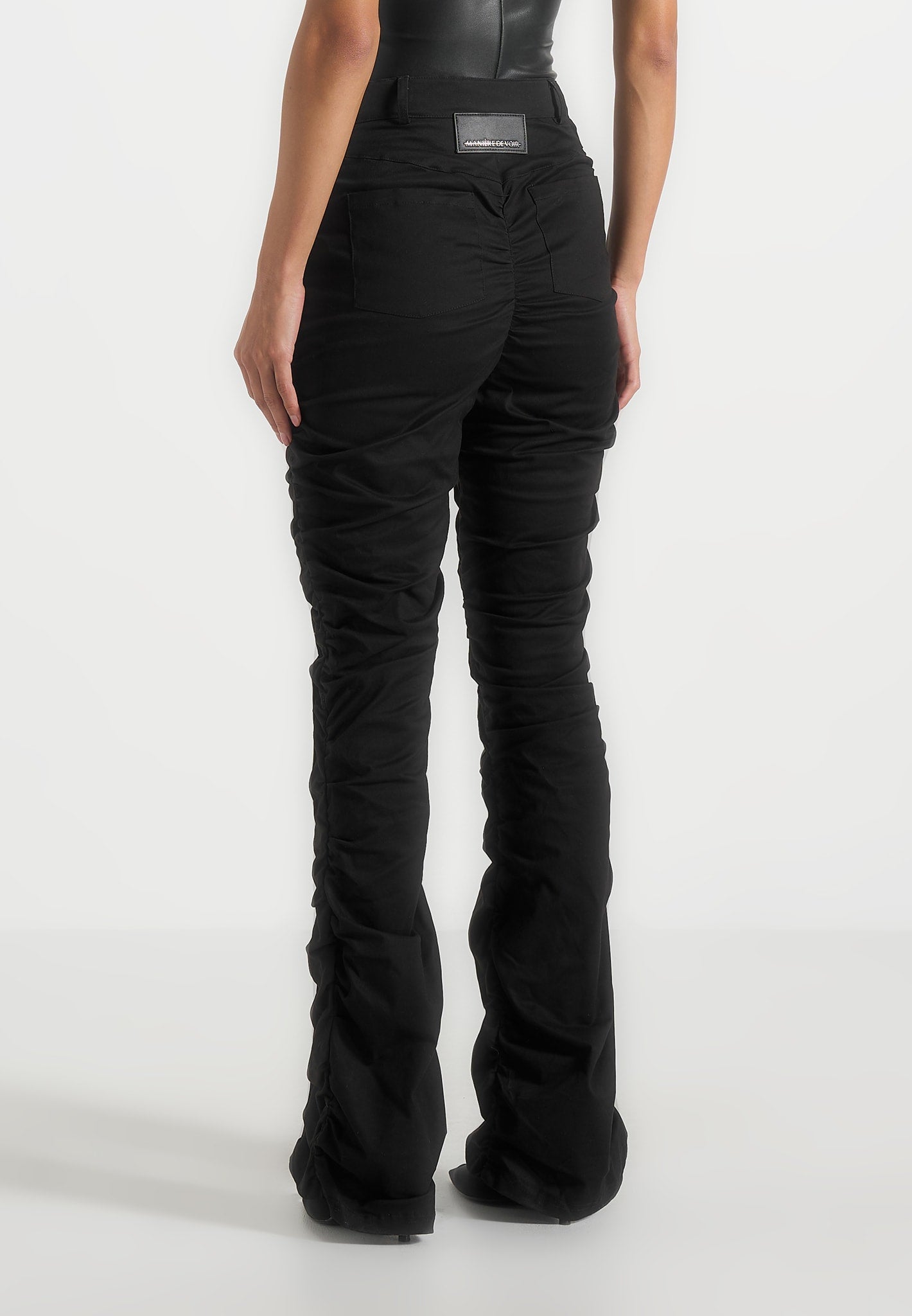 Ruched Trousers with Knee Patch - Black