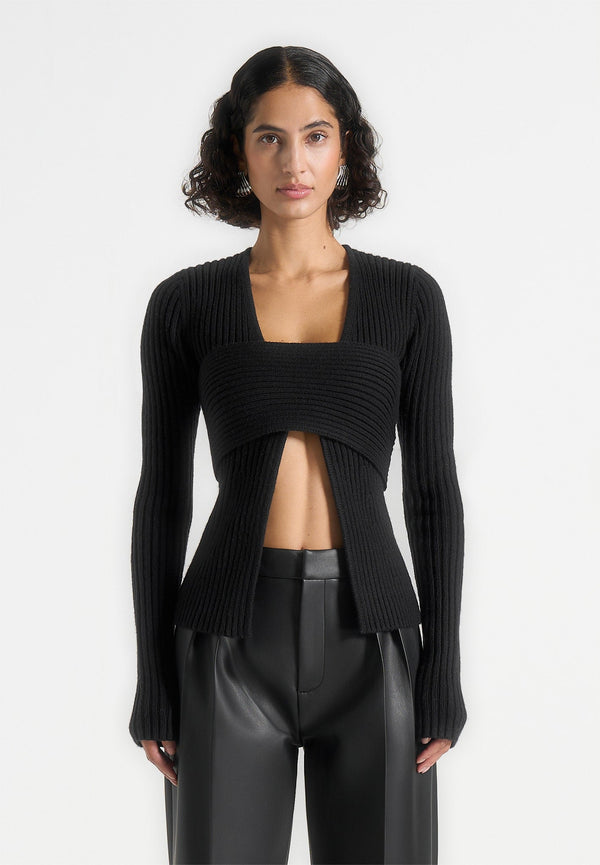 Marisa - 2-In-1 Knit Bandeau Cardigan - Black