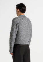 Gaby - Speckled Cable Knit Zip Cardigan - Grey