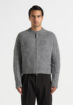 Gaby - Speckled Cable Knit Zip Cardigan - Grey