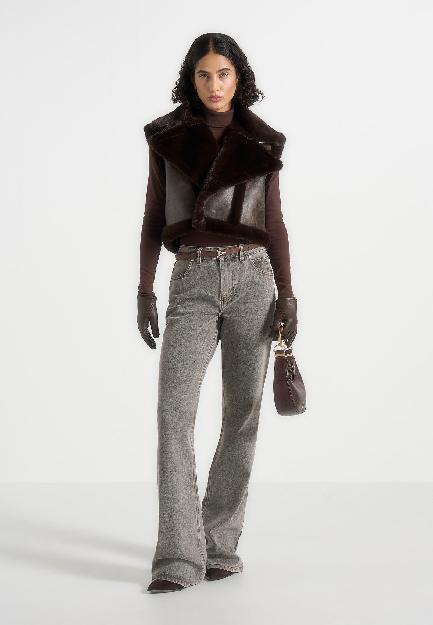 Kena - Vintage Leather & Plush 2-in-1 Gilet Jacket - Brown