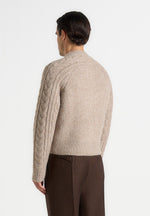 Gaby - Speckled Cable Knit Zip Cardigan - Beige