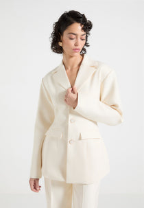 Claire - Wide Shoulder Cinch Waist Blazer - Cream