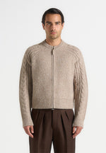 Gaby - Speckled Cable Knit Zip Cardigan - Beige