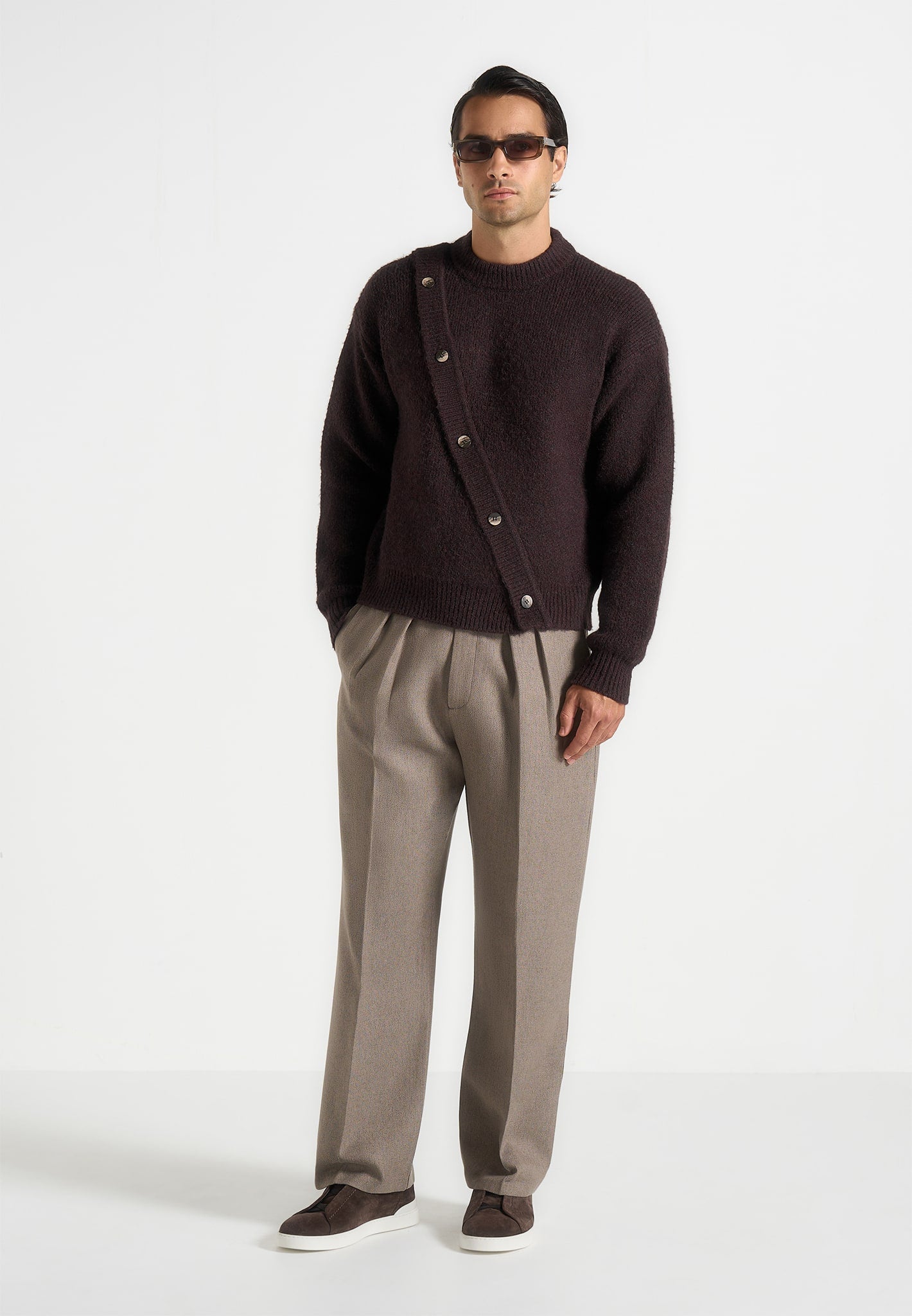 Theo - Asymmetric Brushed Wool Knit Jumper - Brown 