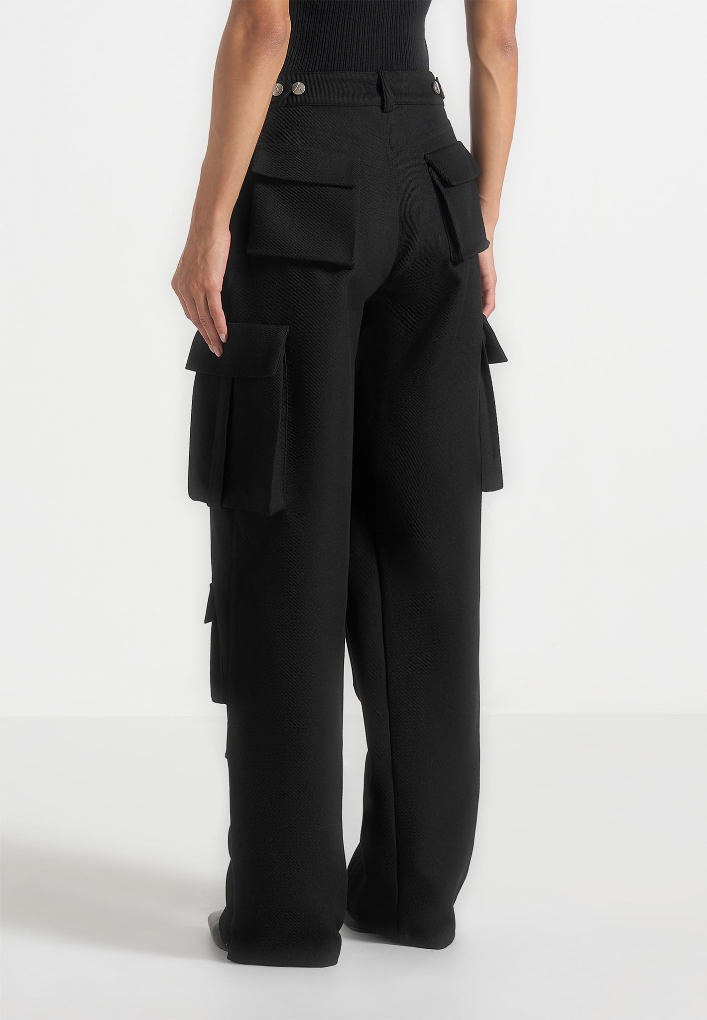 Emilie - Drill High Waisted Cargo Pants - Black