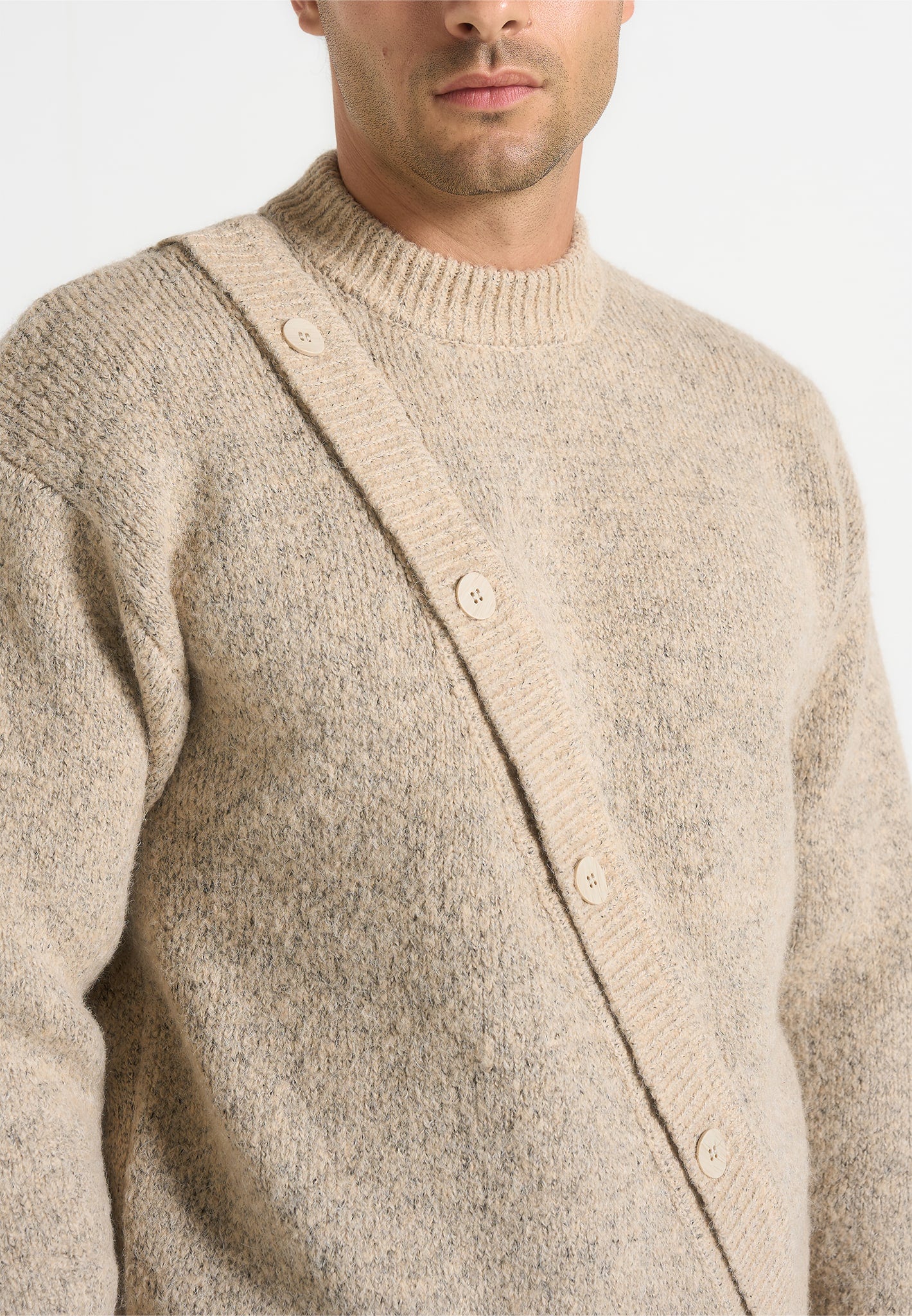 Theo - Asymmetric Brushed Wool Knit Jumper - Beige 