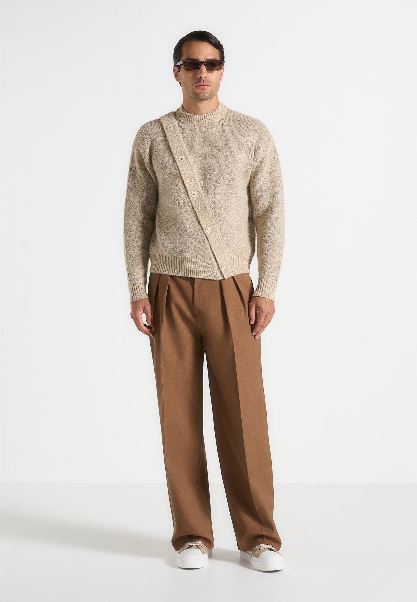 Theo - Asymmetric Brushed Wool Knit Jumper - Beige 