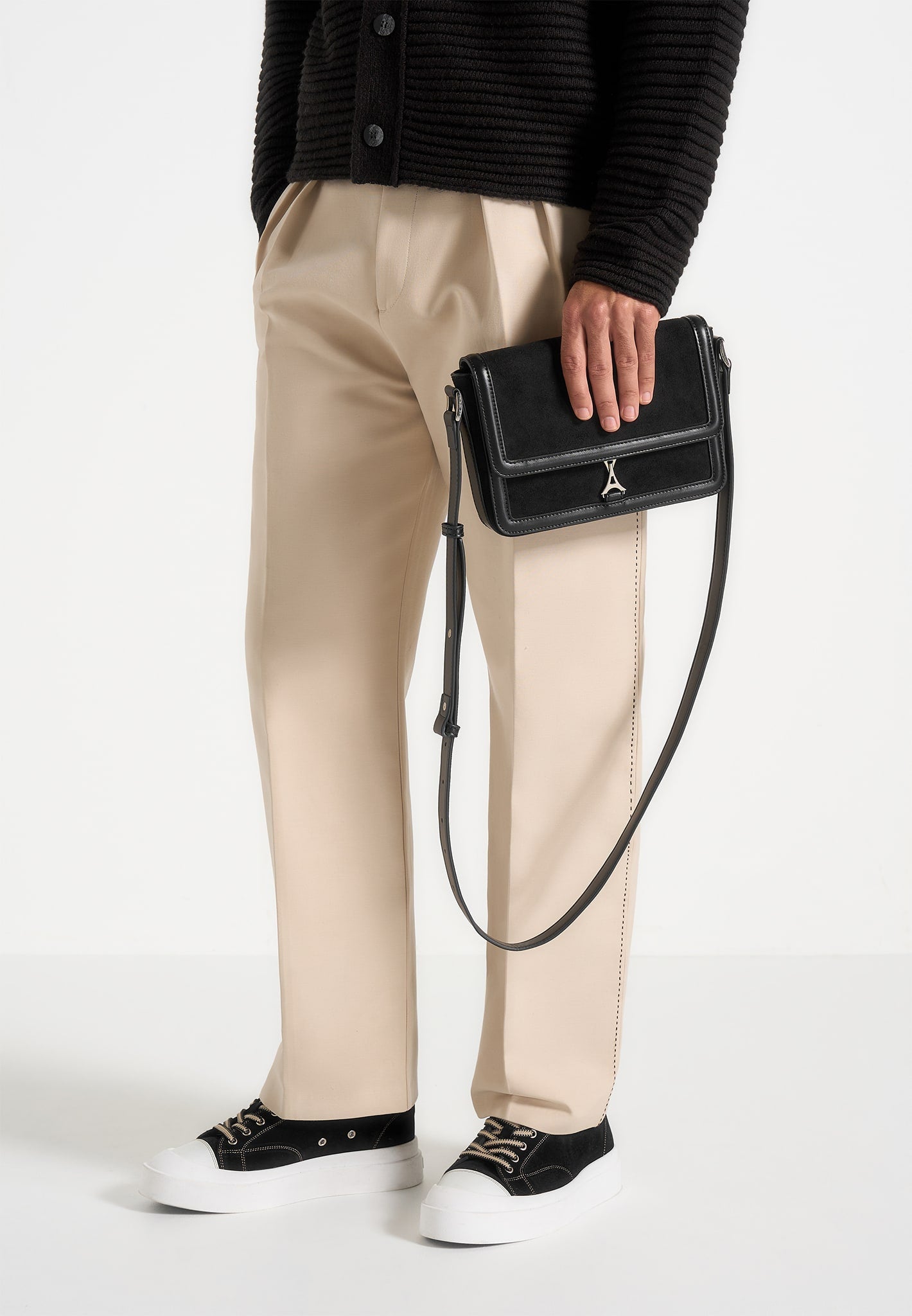 Misha - Suede & Leather Crossbody Bag - Black 