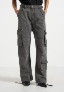 Mid Rise Cargo Pants - Washed Grey