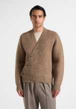 Dani - Unisex Asymmetric Brushed Wool Knit Cardigan - Taupe