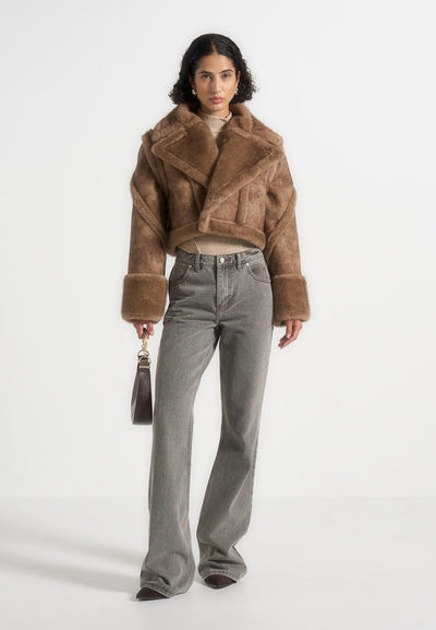 Kena - Vintage Leather & Plush 2-in-1 Gilet Jacket - Taupe